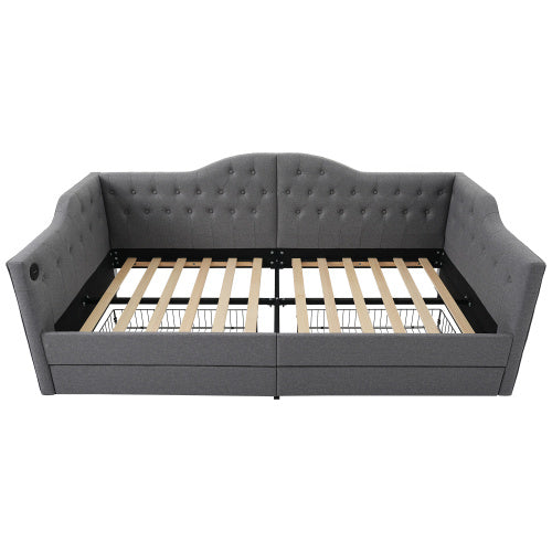Polsterbett Daybett Schlafsofa Stauraumbetten Bettgestell mit USB Type C Ladefunktion und 2 Schubladen