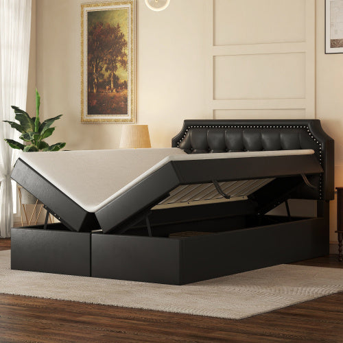 Doppelbett mit Lattenrost aus Metallrahmen, Großer Stauraum, Beidseitig zu öffnen, Schwarz