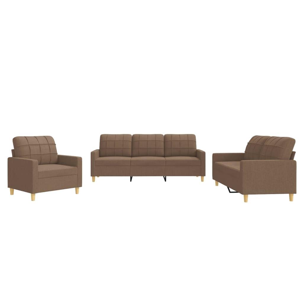 Sofa-Set 3-teilig mit Armchair, Couch mit Kissen, Wohnzimmer-Sofa mit Armlehnen, Sofaset, Designer-Sofa, Sitzmöbel, Polstermöbel, Hellgraues Stoffdesign