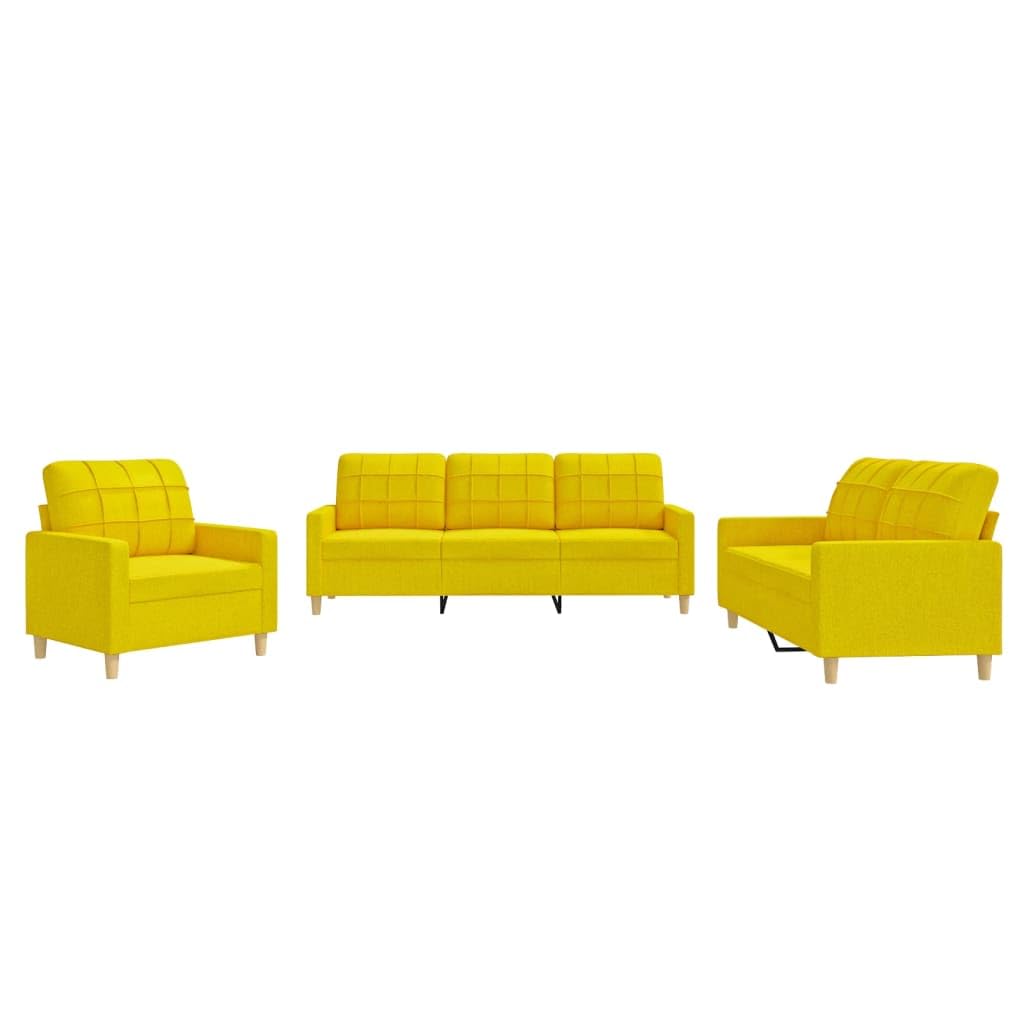 Sofa-Set 3-teilig mit Armchair, Couch mit Kissen, Wohnzimmer-Sofa mit Armlehnen, Sofaset, Designer-Sofa, Sitzmöbel, Polstermöbel, Hellgraues Stoffdesign