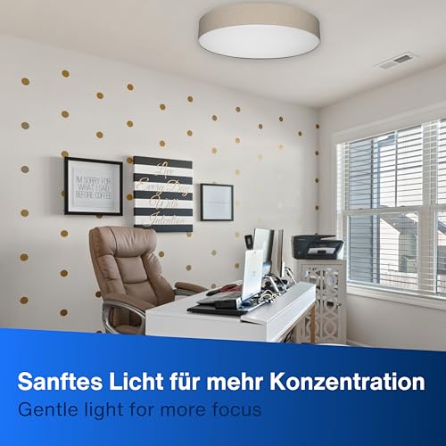REV LED Deckenleuchte - Deckenlampe Schlafzimmer, Wohnzimmer & Küche rund 30cm mit Stoff-Lampenschirm im Vintage-Look, taupe