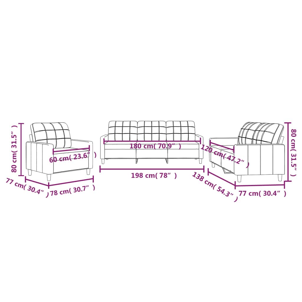Sofa-Set 3-teilig mit Armchair, Couch mit Kissen, Wohnzimmer-Sofa mit Armlehnen, Sofaset, Designer-Sofa, Sitzmöbel, Polstermöbel, Hellgraues Stoffdesign