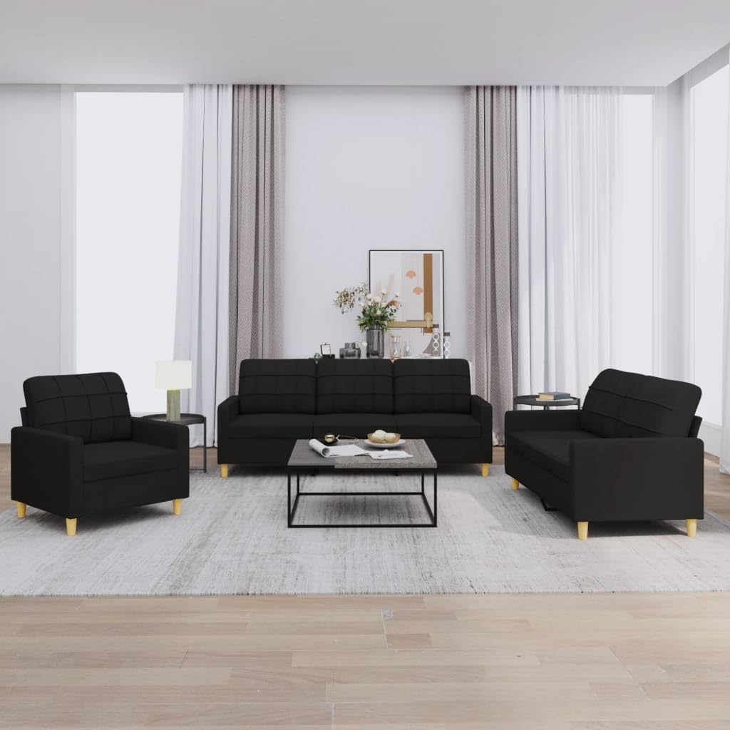 Sofa-Set 3-teilig mit Armchair, Couch mit Kissen, Wohnzimmer-Sofa mit Armlehnen, Sofaset, Designer-Sofa, Sitzmöbel, Polstermöbel, Hellgraues Stoffdesign