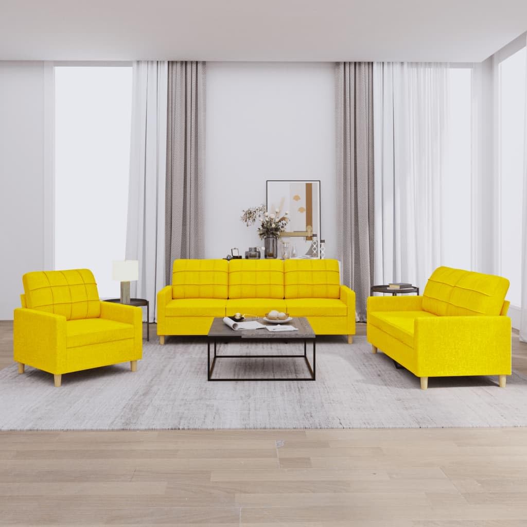 Sofa-Set 3-teilig mit Armchair, Couch mit Kissen, Wohnzimmer-Sofa mit Armlehnen, Sofaset, Designer-Sofa, Sitzmöbel, Polstermöbel, Hellgraues Stoffdesign