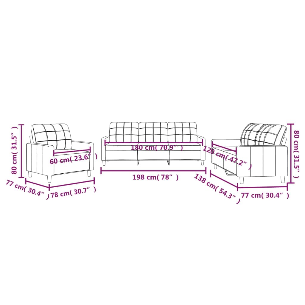 Sofa-Set 3-teilig mit Armchair, Couch mit Kissen, Wohnzimmer-Sofa mit Armlehnen, Sofaset, Designer-Sofa, Sitzmöbel, Polstermöbel, Hellgraues Stoffdesign