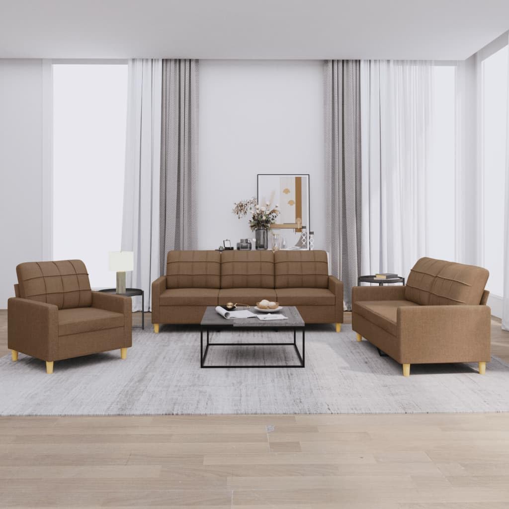 Sofa-Set 3-teilig mit Armchair, Couch mit Kissen, Wohnzimmer-Sofa mit Armlehnen, Sofaset, Designer-Sofa, Sitzmöbel, Polstermöbel, Hellgraues Stoffdesign