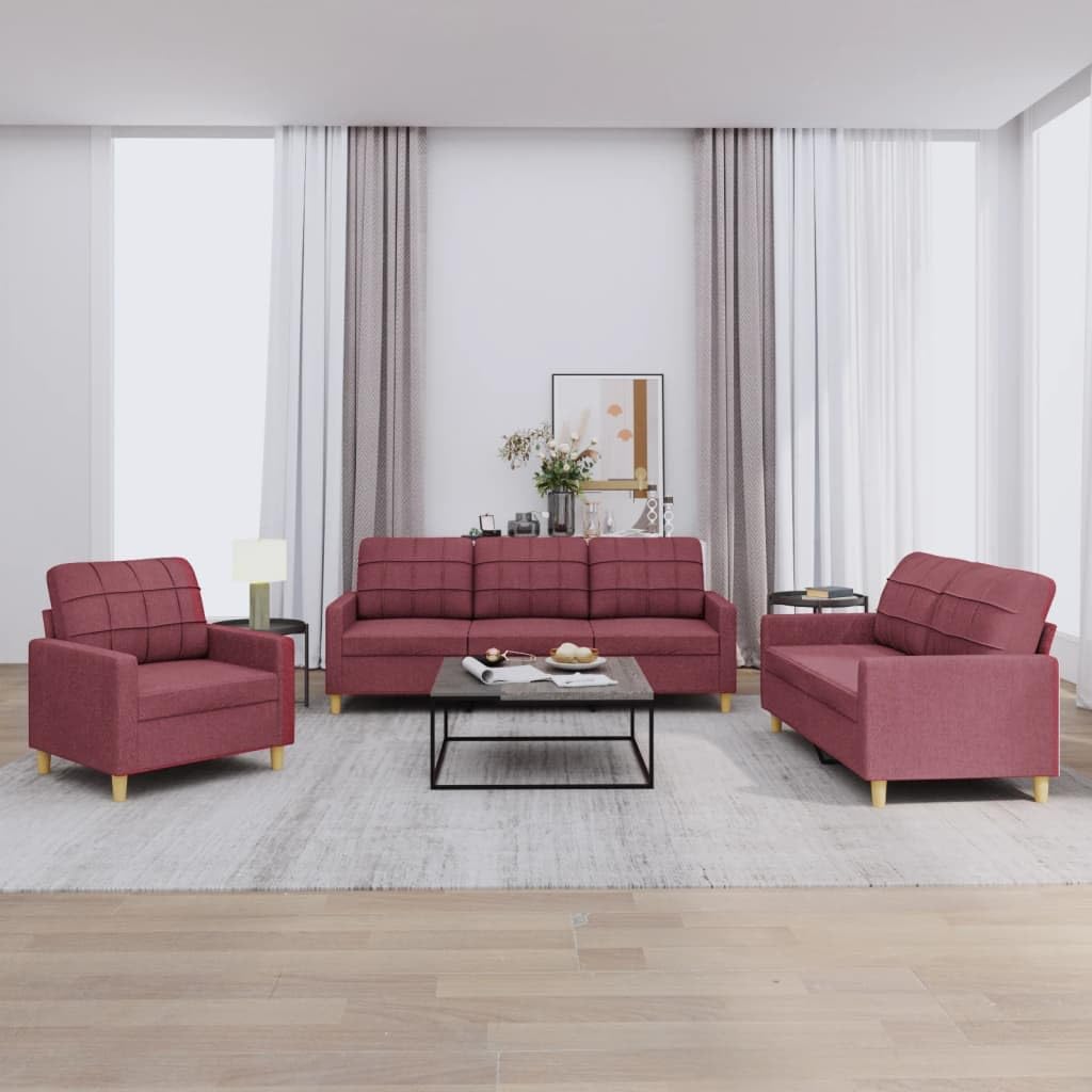 Sofa-Set 3-teilig mit Armchair, Couch mit Kissen, Wohnzimmer-Sofa mit Armlehnen, Sofaset, Designer-Sofa, Sitzmöbel, Polstermöbel, Hellgraues Stoffdesign