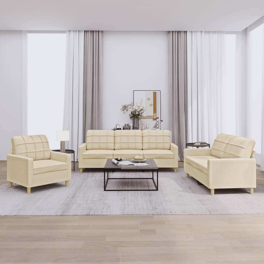 Sofa-Set 3-teilig mit Armchair, Couch mit Kissen, Wohnzimmer-Sofa mit Armlehnen, Sofaset, Designer-Sofa, Sitzmöbel, Polstermöbel, Hellgraues Stoffdesign