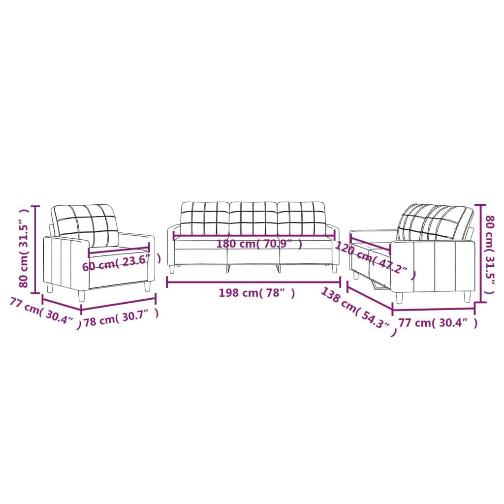 Sofa-Set 3-teilig mit Armchair, Couch mit Kissen, Wohnzimmer-Sofa mit Armlehnen, Sofaset, Designer-Sofa, Sitzmöbel, Polstermöbel, Hellgraues Stoffdesign