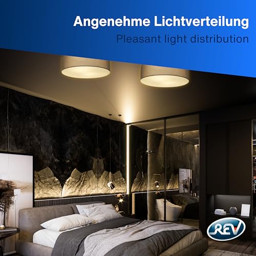 REV LED Deckenleuchte - Deckenlampe Schlafzimmer, Wohnzimmer & Küche rund 30cm mit Stoff-Lampenschirm im Vintage-Look, taupe