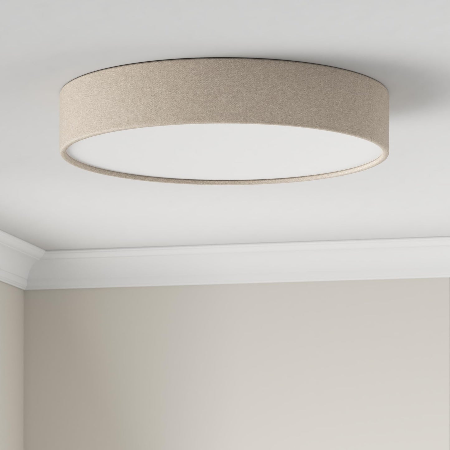 REV LED Deckenleuchte - Deckenlampe Schlafzimmer, Wohnzimmer & Küche rund 30cm mit Stoff-Lampenschirm im Vintage-Look, taupe