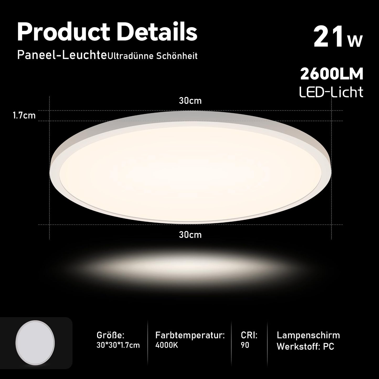 LED-Deckenlampe, moderne Deckenleuchte, dimmbar mit Fernbedienung, Wohnzimmer, schwarze und weiße Schlafzimmerlampe, rund, Wohnzimmerlampe mit Speicherfunktion, geeignet für Wohnzimmer, Schlafzimmer, Büro