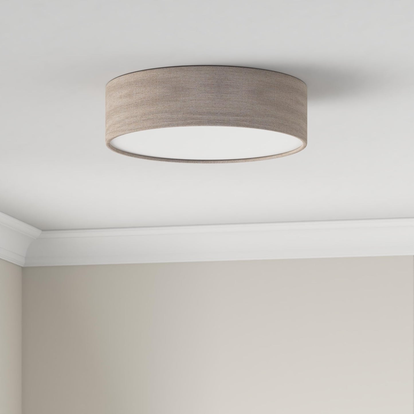 REV LED Deckenleuchte - Deckenlampe Schlafzimmer, Wohnzimmer & Küche rund 30cm mit Stoff-Lampenschirm im Vintage-Look, taupe