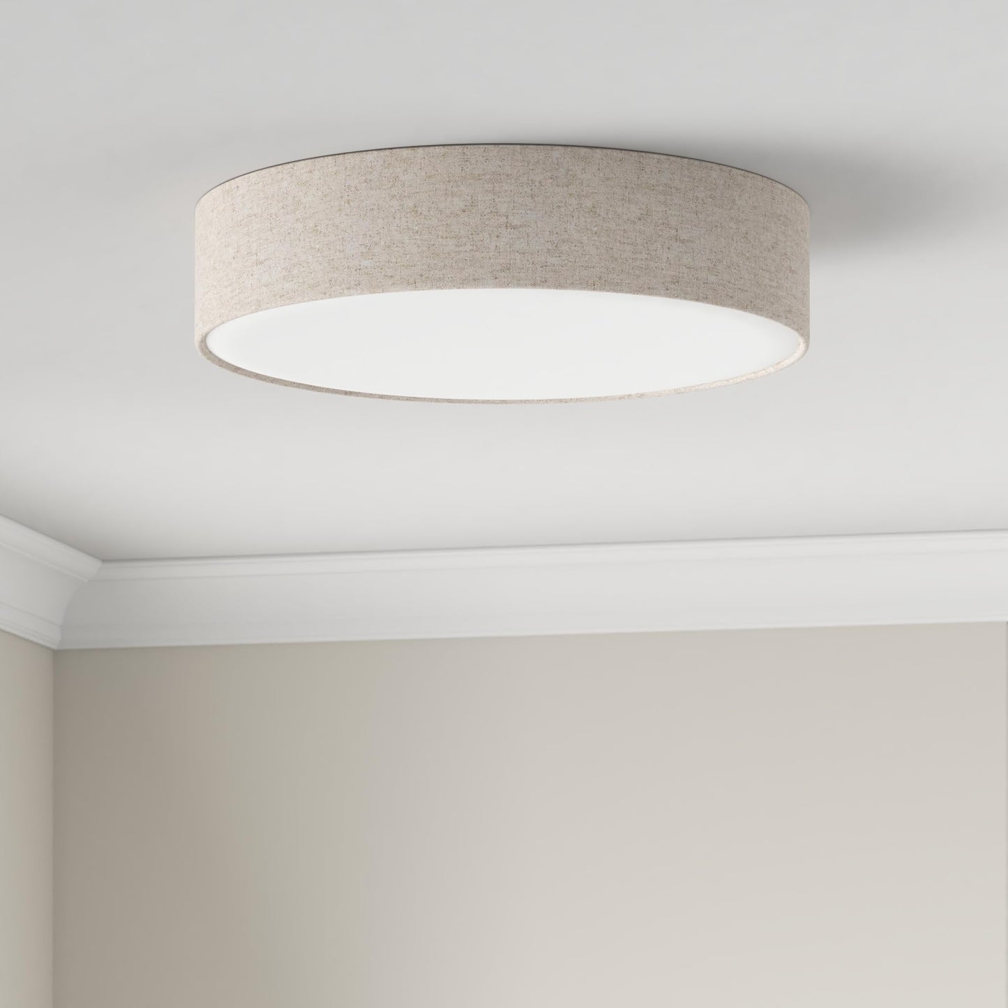 REV LED Deckenleuchte - Deckenlampe Schlafzimmer, Wohnzimmer & Küche rund 30cm mit Stoff-Lampenschirm im Vintage-Look, taupe
