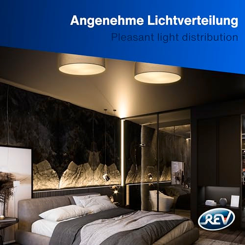 REV LED Deckenleuchte - Deckenlampe Schlafzimmer, Wohnzimmer & Küche rund 30cm mit Stoff-Lampenschirm im Vintage-Look, taupe