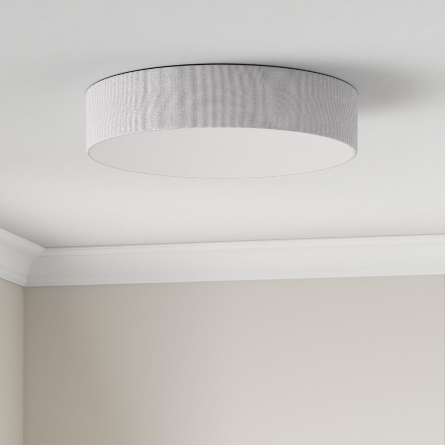 REV LED Deckenleuchte - Deckenlampe Schlafzimmer, Wohnzimmer & Küche rund 30cm mit Stoff-Lampenschirm im Vintage-Look, taupe