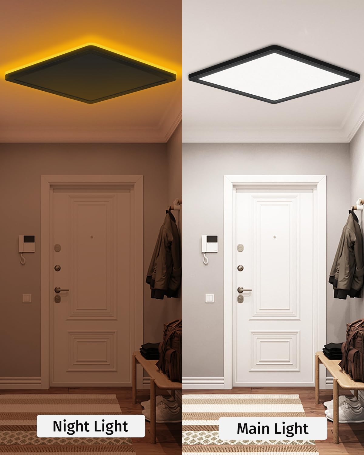 Bowfar LED-Flat-Deckenleuchte, 24 W, 3200 lm, Deckenleuchte mit Fernbedienung, dimmbar von 3000 K bis 6500 K, Nachtlicht bei 1800 K, bernsteinfarben, Badezimmerlampe für Wohnzimmer, Küche, Kinderzimmer, Flur