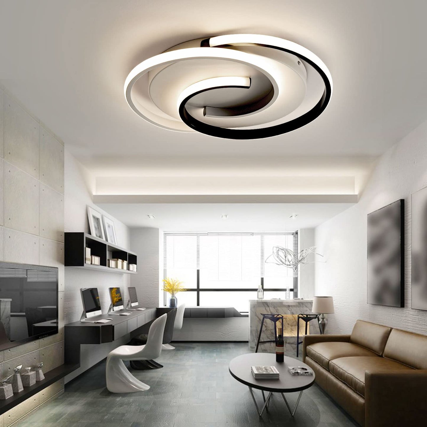 LED-Deckenlampe, moderne Deckenleuchte, dimmbar mit Fernbedienung, Wohnzimmer, schwarze und weiße Schlafzimmerlampe, rund, Wohnzimmerlampe mit Speicherfunktion, geeignet für Wohnzimmer, Schlafzimmer, Büro