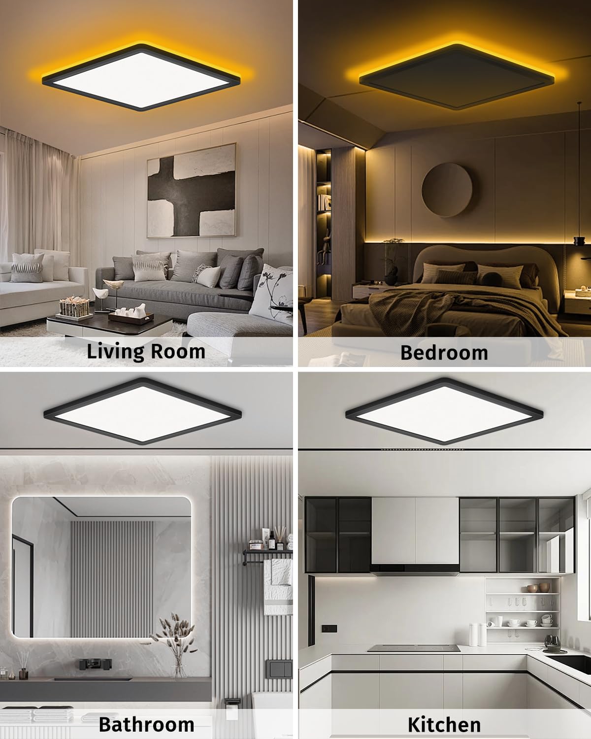 Bowfar LED-Flat-Deckenleuchte, 24 W, 3200 lm, Deckenleuchte mit Fernbedienung, dimmbar von 3000 K bis 6500 K, Nachtlicht bei 1800 K, bernsteinfarben, Badezimmerlampe für Wohnzimmer, Küche, Kinderzimmer, Flur