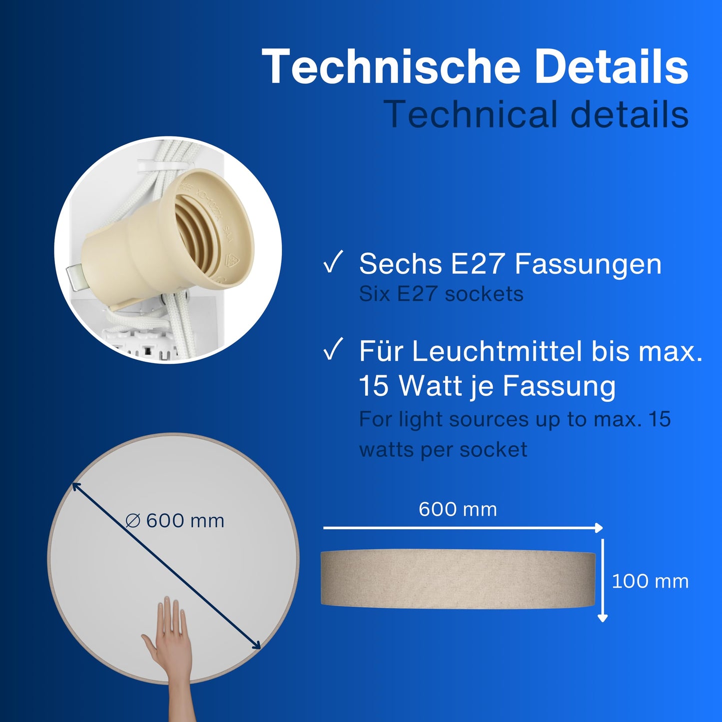 REV LED Deckenleuchte - Deckenlampe Schlafzimmer, Wohnzimmer & Küche rund 30cm mit Stoff-Lampenschirm im Vintage-Look, taupe