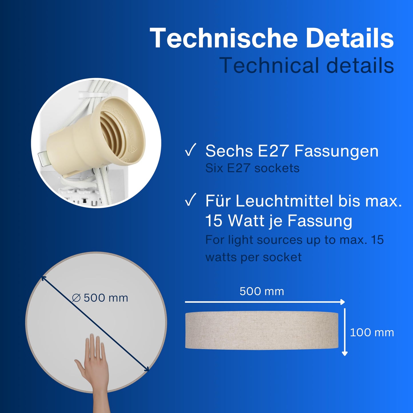 REV LED Deckenleuchte - Deckenlampe Schlafzimmer, Wohnzimmer & Küche rund 30cm mit Stoff-Lampenschirm im Vintage-Look, taupe