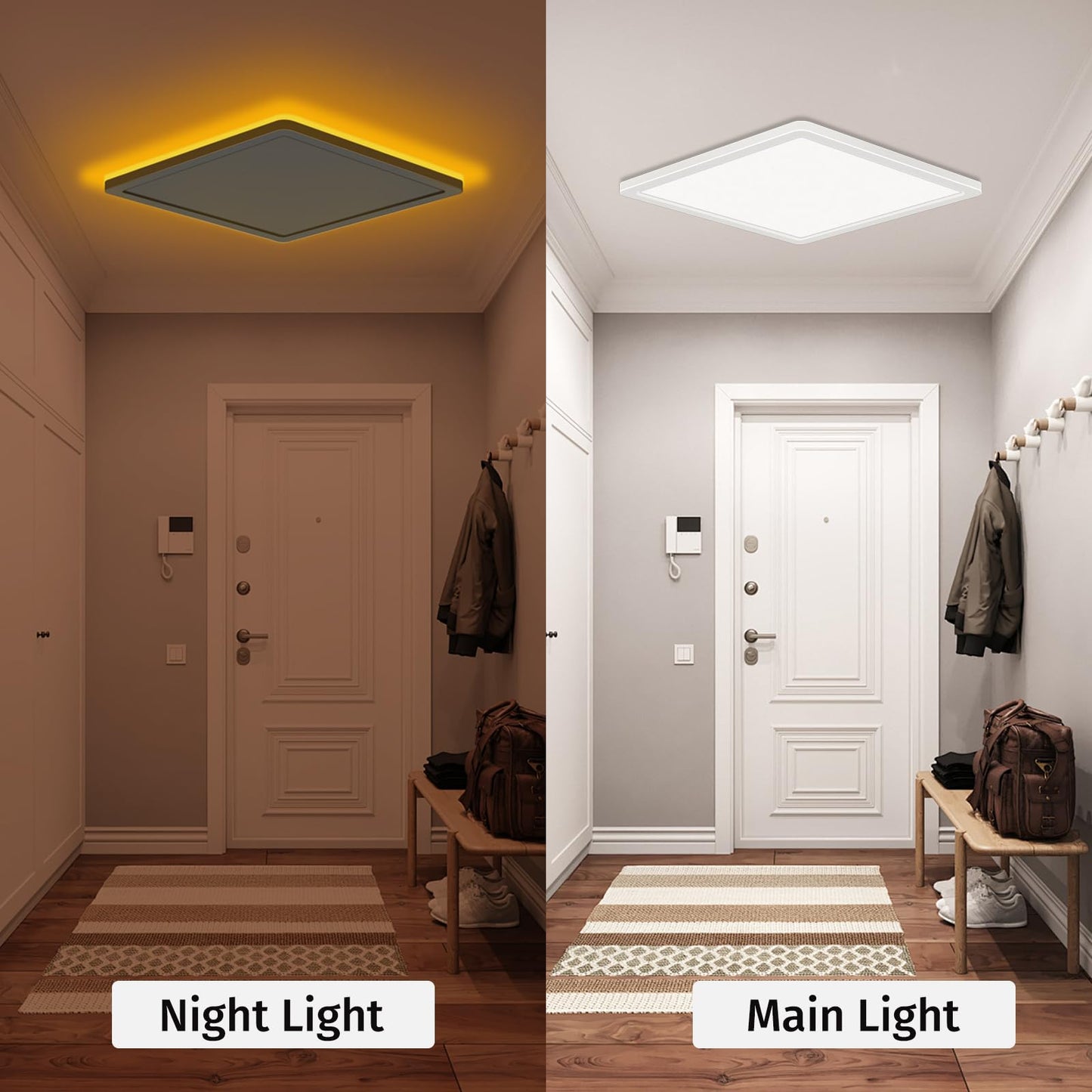 Bowfar LED-Flat-Deckenleuchte, 24 W, 3200 lm, Deckenleuchte mit Fernbedienung, dimmbar von 3000 K bis 6500 K, Nachtlicht bei 1800 K, bernsteinfarben, Badezimmerlampe für Wohnzimmer, Küche, Kinderzimmer, Flur