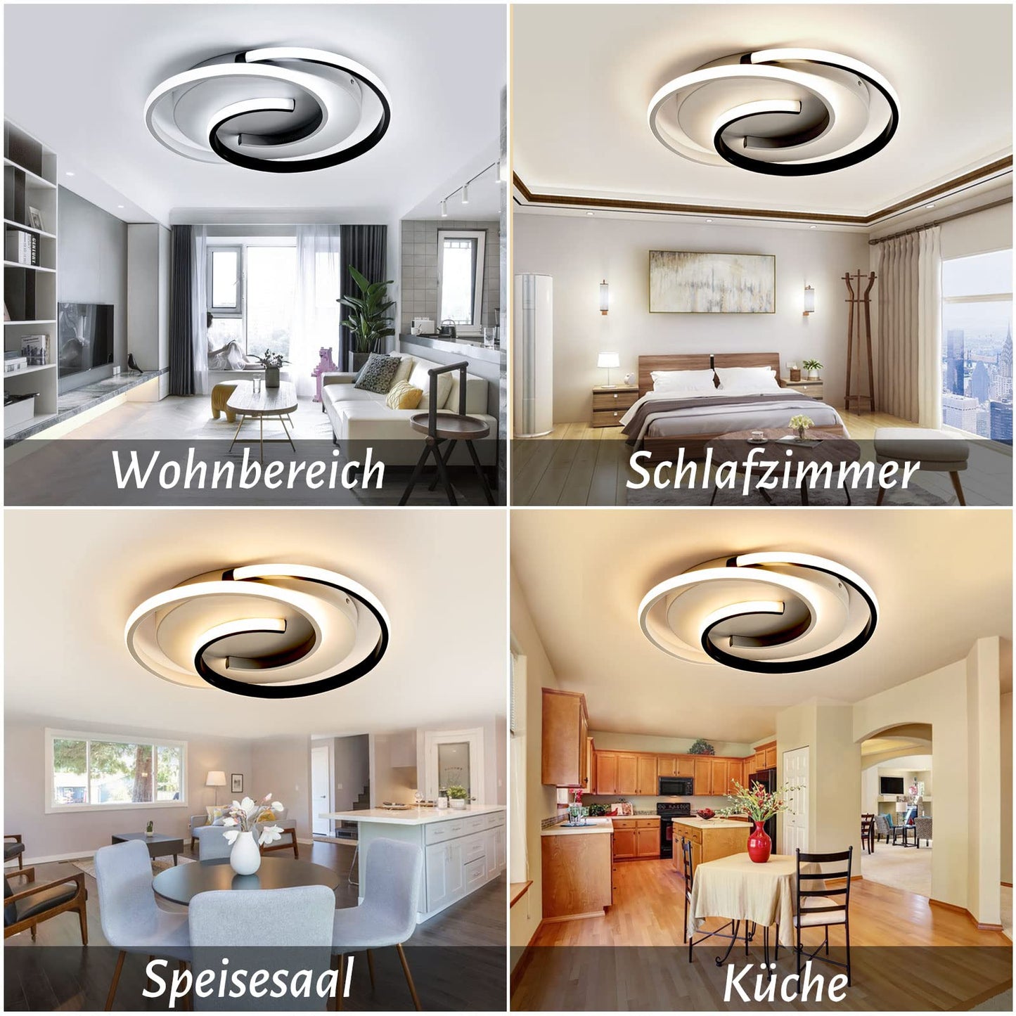 LED-Deckenlampe, moderne Deckenleuchte, dimmbar mit Fernbedienung, Wohnzimmer, schwarze und weiße Schlafzimmerlampe, rund, Wohnzimmerlampe mit Speicherfunktion, geeignet für Wohnzimmer, Schlafzimmer, Büro
