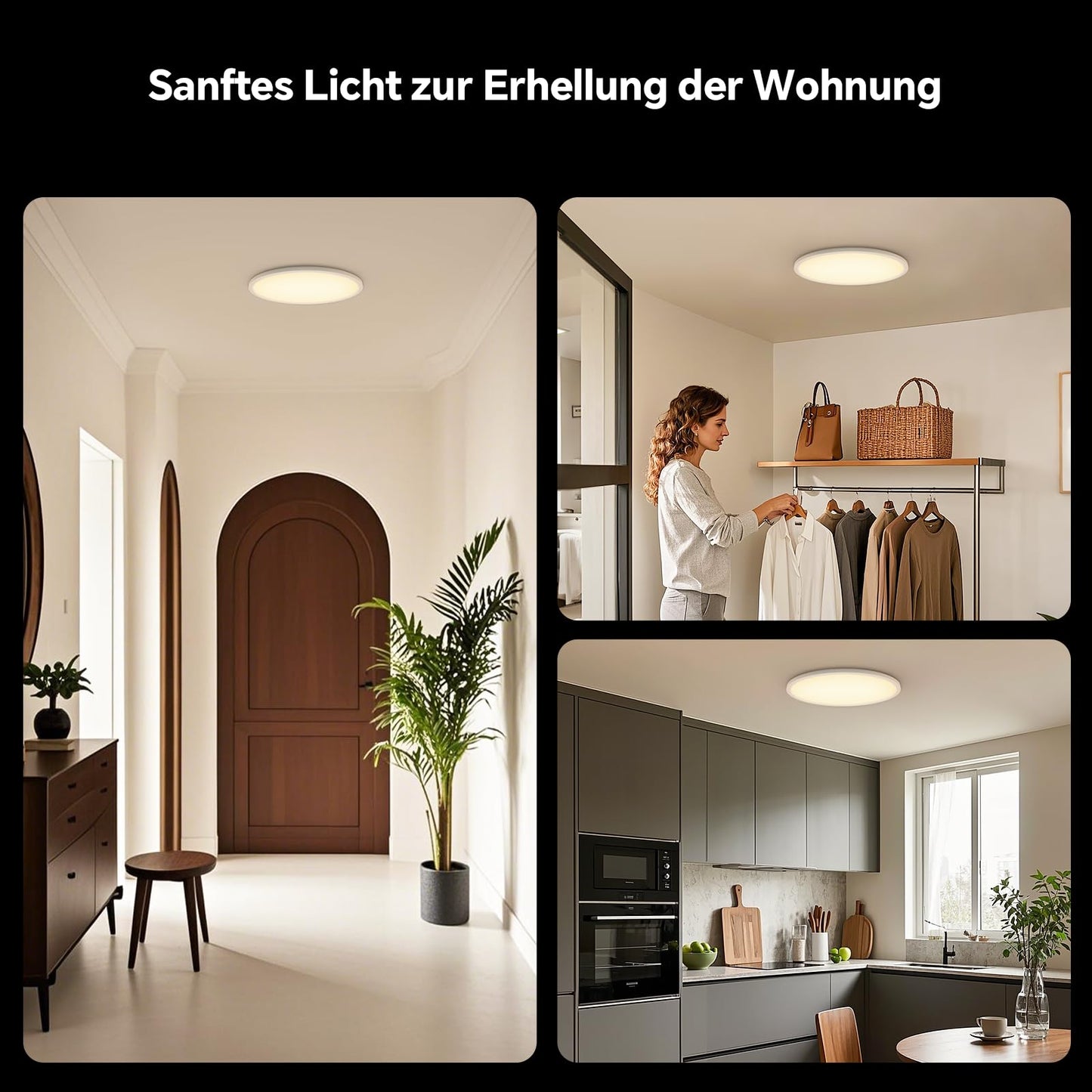 LED-Deckenlampe, moderne Deckenleuchte, dimmbar mit Fernbedienung, Wohnzimmer, schwarze und weiße Schlafzimmerlampe, rund, Wohnzimmerlampe mit Speicherfunktion, geeignet für Wohnzimmer, Schlafzimmer, Büro