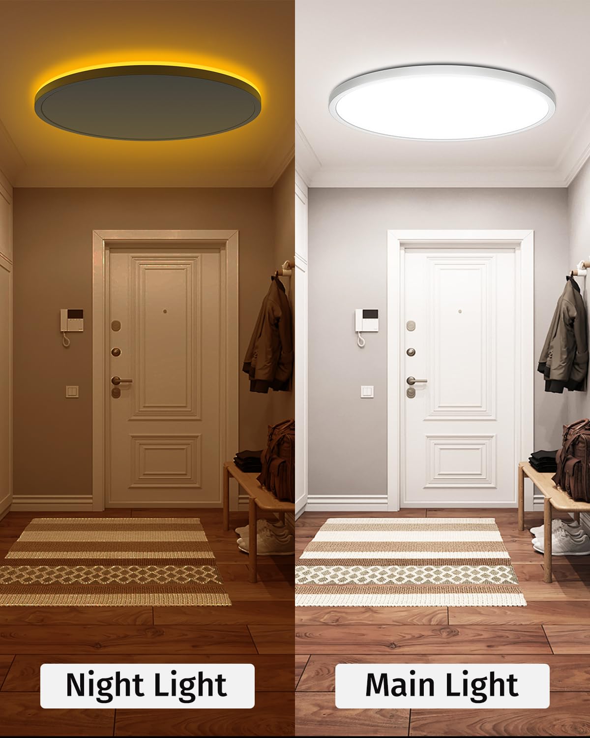 Bowfar LED-Flat-Deckenleuchte, 24 W, 3200 lm, Deckenleuchte mit Fernbedienung, dimmbar von 3000 K bis 6500 K, Nachtlicht bei 1800 K, bernsteinfarben, Badezimmerlampe für Wohnzimmer, Küche, Kinderzimmer, Flur