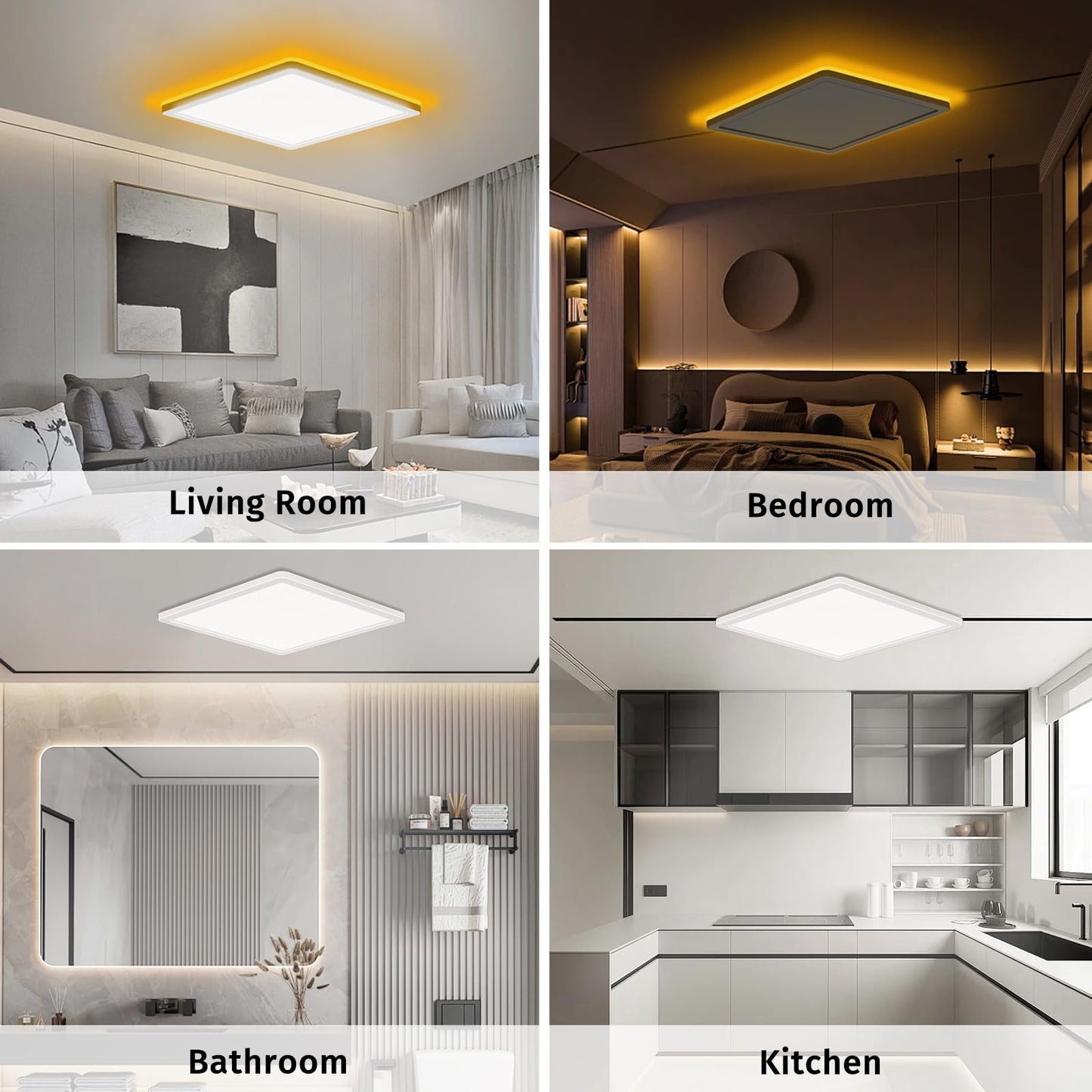 Bowfar LED-Flat-Deckenleuchte, 24 W, 3200 lm, Deckenleuchte mit Fernbedienung, dimmbar von 3000 K bis 6500 K, Nachtlicht bei 1800 K, bernsteinfarben, Badezimmerlampe für Wohnzimmer, Küche, Kinderzimmer, Flur