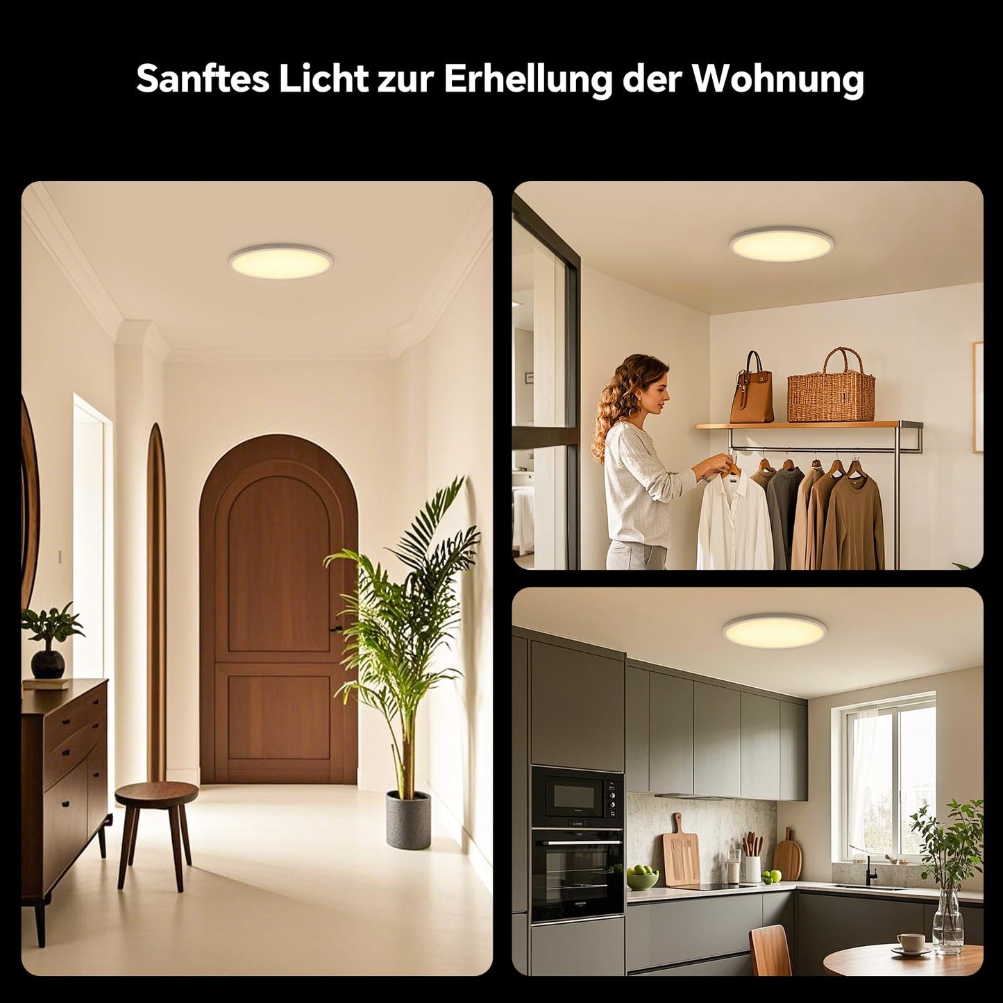 LED-Deckenlampe, moderne Deckenleuchte, dimmbar mit Fernbedienung, Wohnzimmer, schwarze und weiße Schlafzimmerlampe, rund, Wohnzimmerlampe mit Speicherfunktion, geeignet für Wohnzimmer, Schlafzimmer, Büro