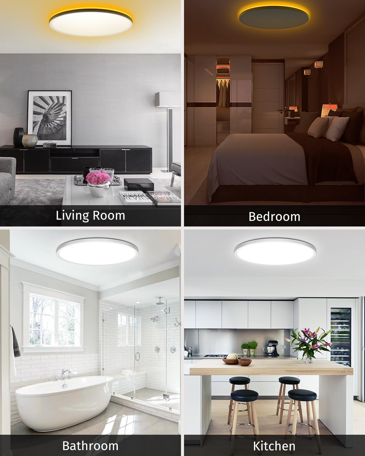 Bowfar LED-Flat-Deckenleuchte, 24 W, 3200 lm, Deckenleuchte mit Fernbedienung, dimmbar von 3000 K bis 6500 K, Nachtlicht bei 1800 K, bernsteinfarben, Badezimmerlampe für Wohnzimmer, Küche, Kinderzimmer, Flur