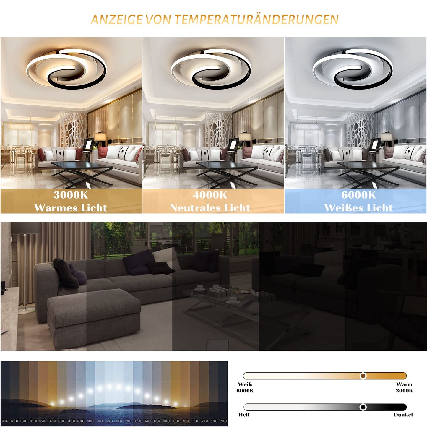 LED-Deckenlampe, moderne Deckenleuchte, dimmbar mit Fernbedienung, Wohnzimmer, schwarze und weiße Schlafzimmerlampe, rund, Wohnzimmerlampe mit Speicherfunktion, geeignet für Wohnzimmer, Schlafzimmer, Büro