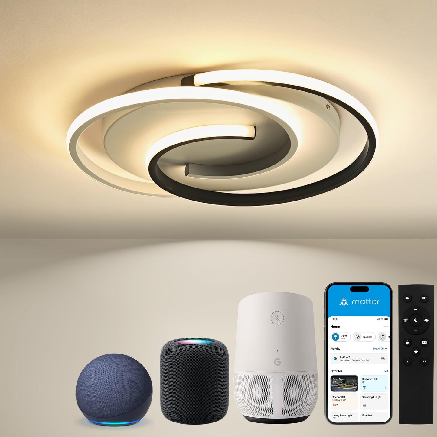 LED-Deckenlampe, moderne Deckenleuchte, dimmbar mit Fernbedienung, Wohnzimmer, schwarze und weiße Schlafzimmerlampe, rund, Wohnzimmerlampe mit Speicherfunktion, geeignet für Wohnzimmer, Schlafzimmer, Büro