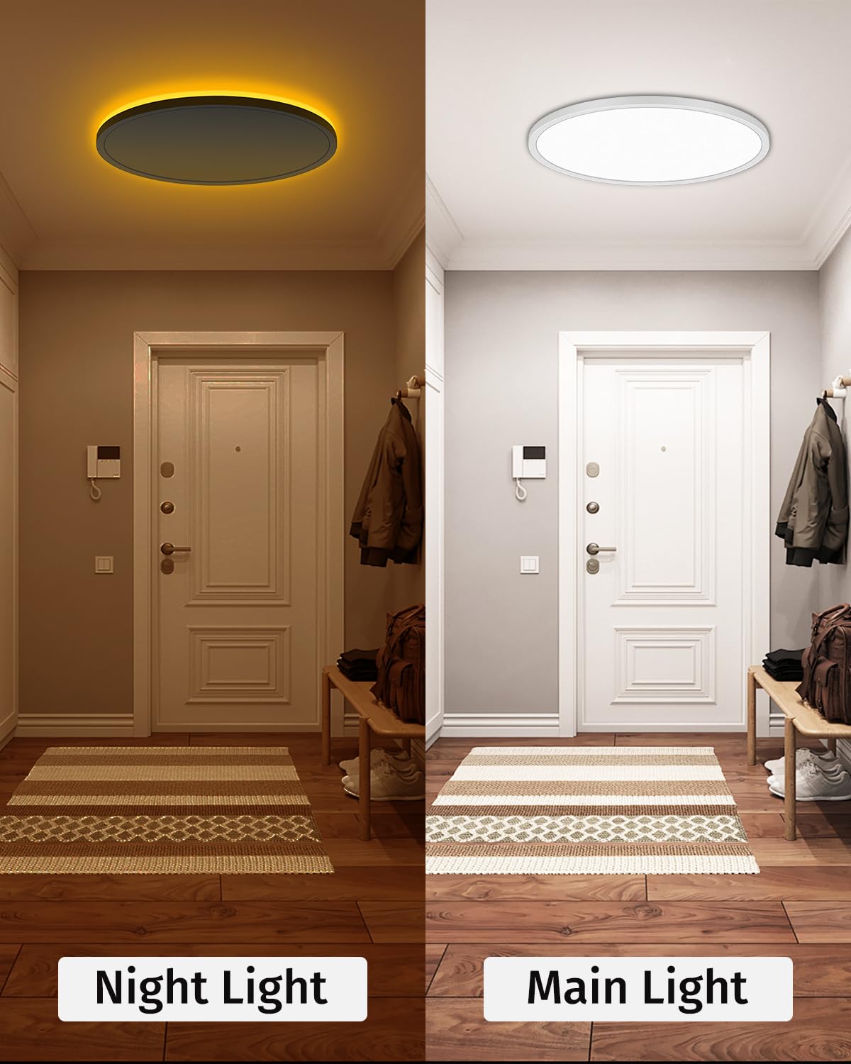 Bowfar LED-Flat-Deckenleuchte, 24 W, 3200 lm, Deckenleuchte mit Fernbedienung, dimmbar von 3000 K bis 6500 K, Nachtlicht bei 1800 K, bernsteinfarben, Badezimmerlampe für Wohnzimmer, Küche, Kinderzimmer, Flur