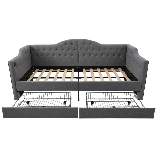 Polsterbett Daybett Schlafsofa Stauraumbetten Bettgestell mit USB Type C Ladefunktion und 2 Schubladen