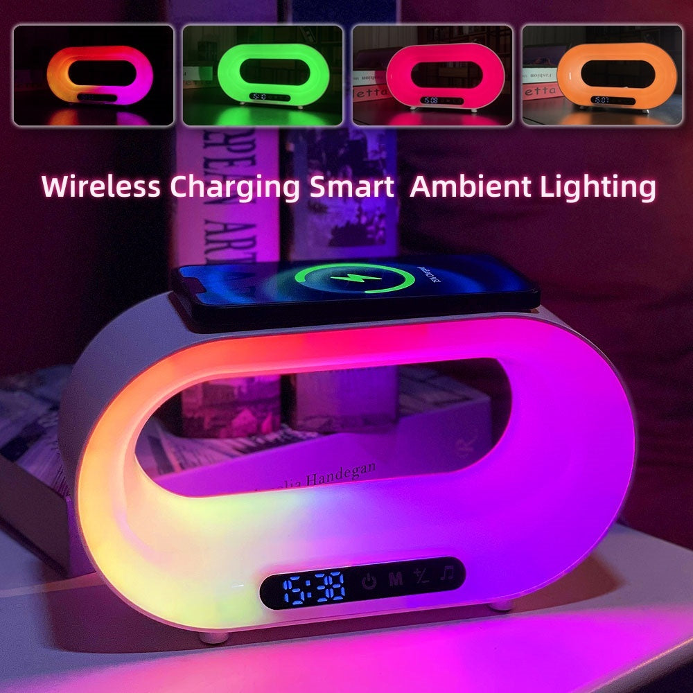 Multi-Funktions 3-in-1 LED-Nachtlicht mit APP-Steuerung, RGB-Atmosphärentischlampe, intelligenter Multifunktions-Wireless-Ladegerät, Wecker