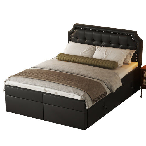 Doppelbett mit Lattenrost aus Metallrahmen, Großer Stauraum, Beidseitig zu öffnen, Schwarz