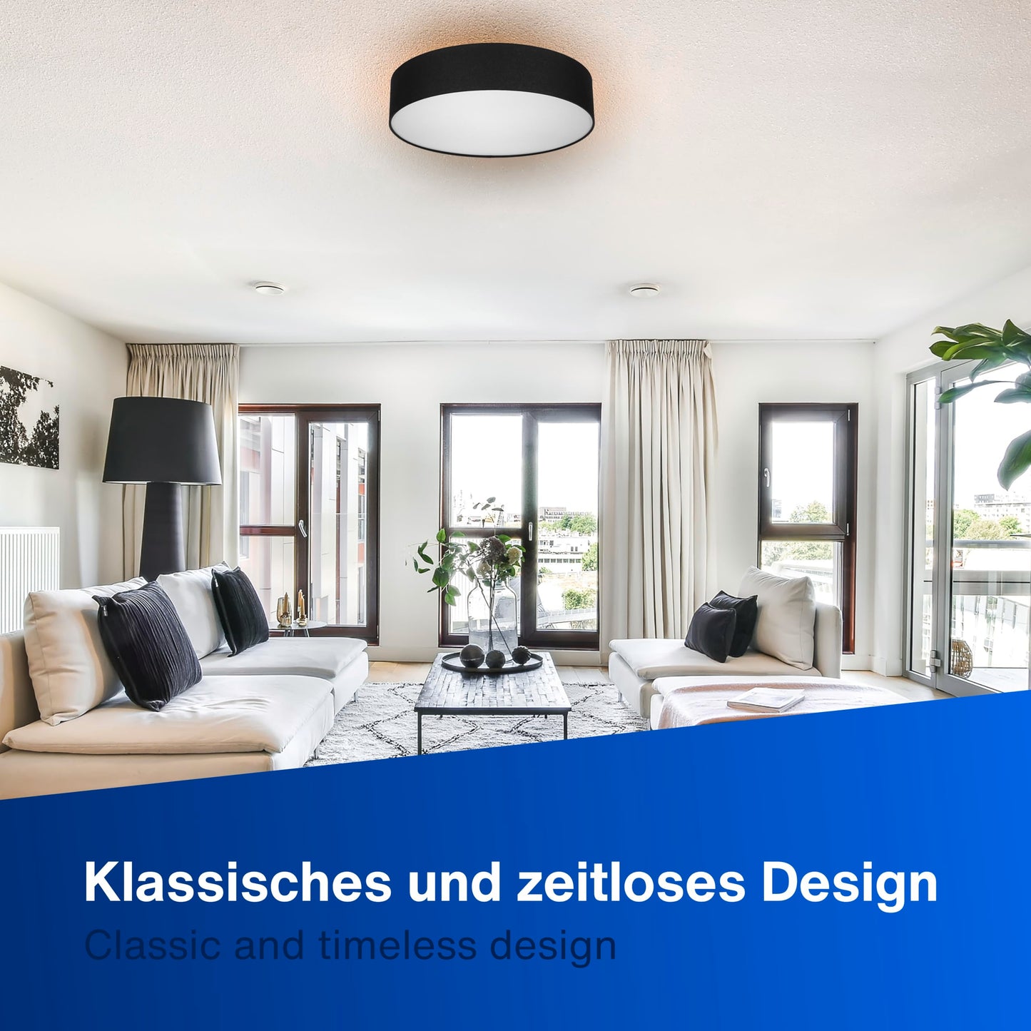 REV LED Deckenleuchte - Deckenlampe Schlafzimmer, Wohnzimmer & Küche rund 30cm mit Stoff-Lampenschirm im Vintage-Look, taupe