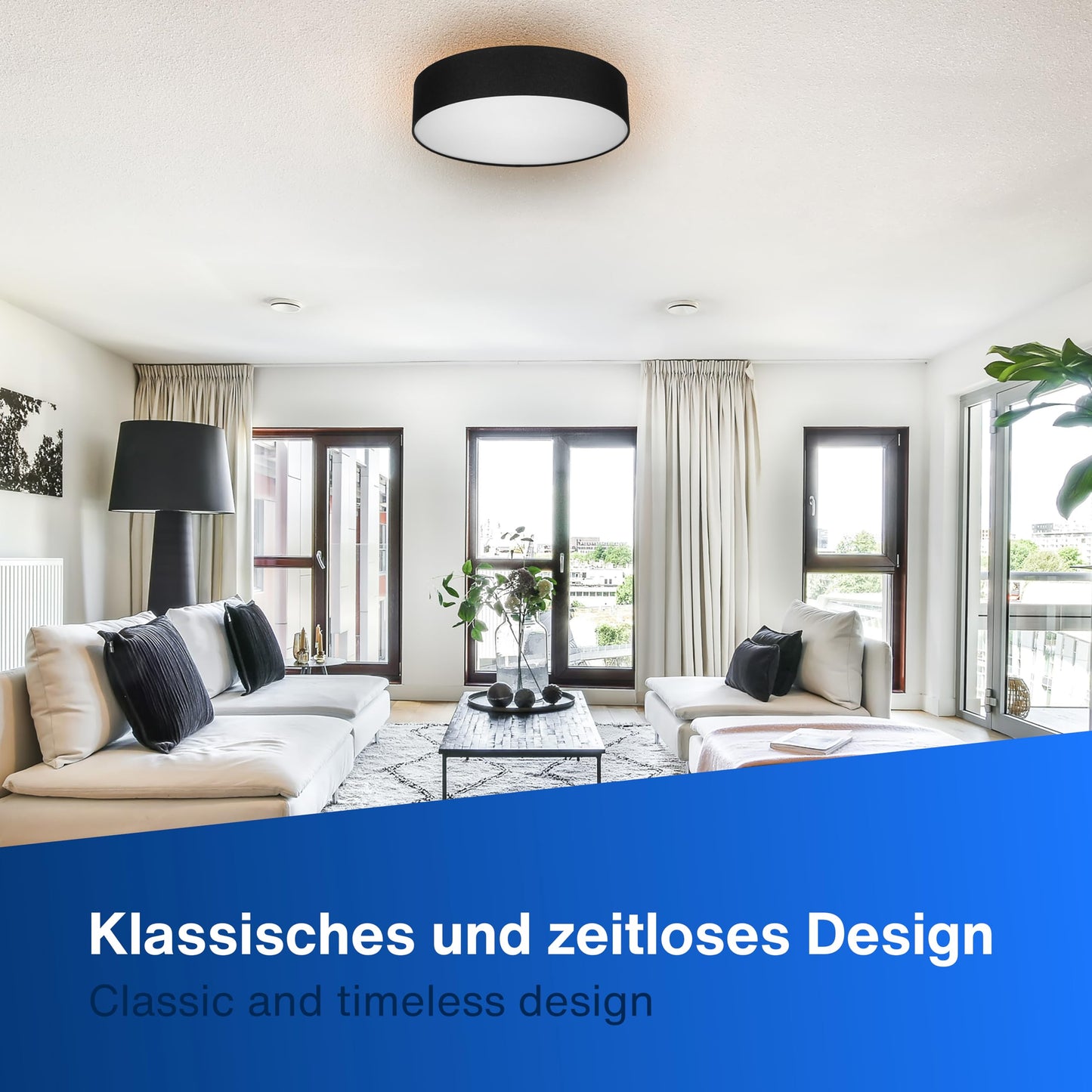 REV LED Deckenleuchte - Deckenlampe Schlafzimmer, Wohnzimmer & Küche rund 30cm mit Stoff-Lampenschirm im Vintage-Look, taupe