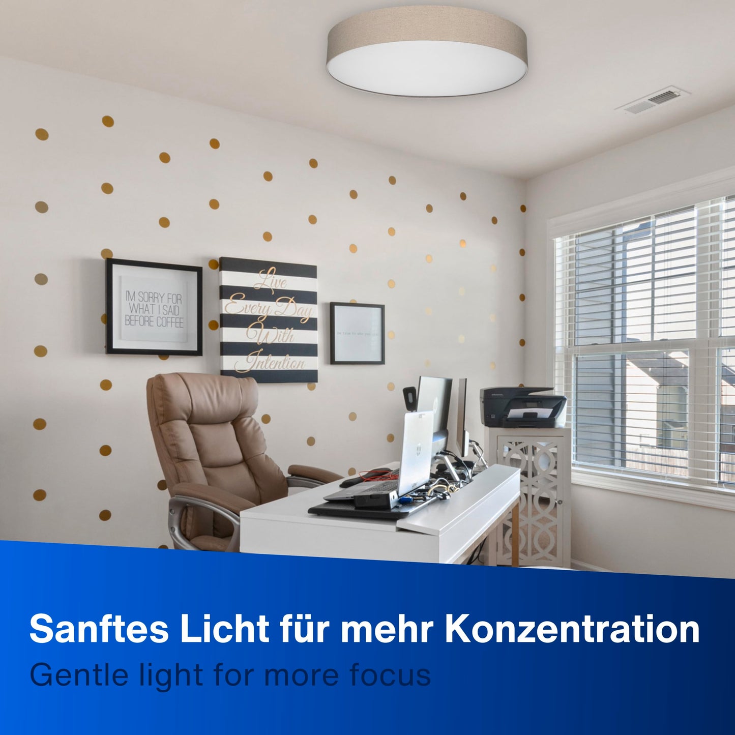 REV LED Deckenleuchte - Deckenlampe Schlafzimmer, Wohnzimmer & Küche rund 30cm mit Stoff-Lampenschirm im Vintage-Look, taupe