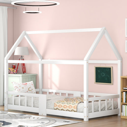 Kiefernholz Kinderbett 90 x 200 cm inkl.Tafel Lattenrosten Rausfallschutz, aus KiefernholzWeiß
