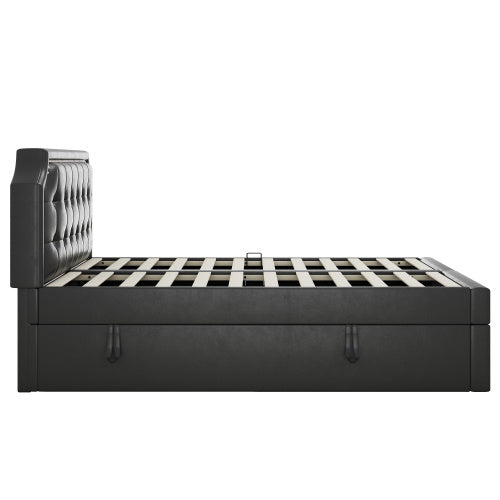 Doppelbett mit Lattenrost aus Metallrahmen, Großer Stauraum, Beidseitig zu öffnen, Schwarz