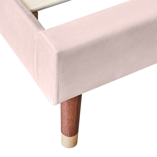 Polsterbett 90*200 mit Lattenrost und Kopfteil, Jugendbett, Einzelbett, Holzlattenunterstützung, Einfache Montage, Samt, Rosa