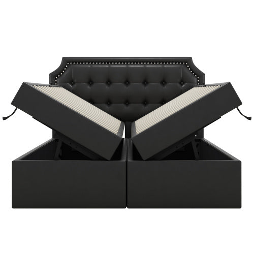 Doppelbett mit Lattenrost aus Metallrahmen, Großer Stauraum, Beidseitig zu öffnen, Schwarz