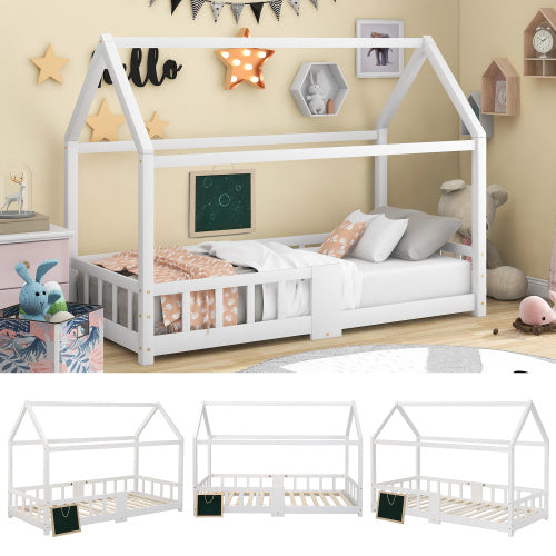 Kiefernholz Kinderbett 90 x 200 cm inkl.Tafel Lattenrosten Rausfallschutz, aus KiefernholzWeiß