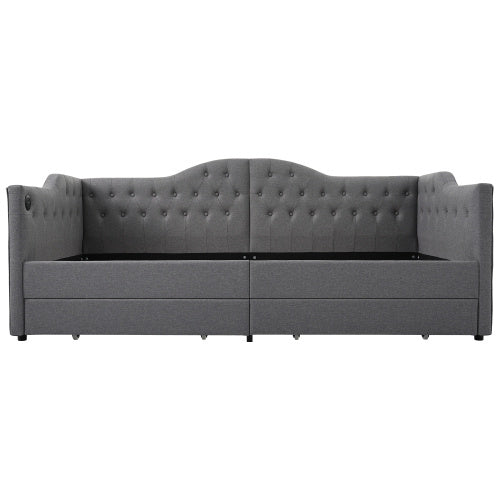 Polsterbett Daybett Schlafsofa Stauraumbetten Bettgestell mit USB Type C Ladefunktion und 2 Schubladen