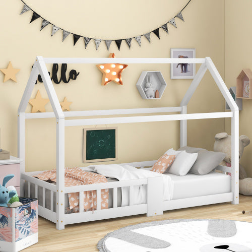 Kiefernholz Kinderbett 90 x 200 cm inkl.Tafel Lattenrosten Rausfallschutz, aus KiefernholzWeiß