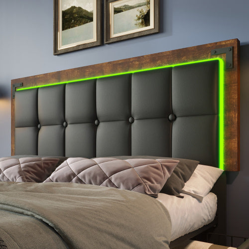 Bettgestell mit LED-Beleuchtungsleiste und 4 Schubladen, Doppelbett Polsterbett 140x200cm, Höhenverstellbarem Kopfteil, Funktionsbett