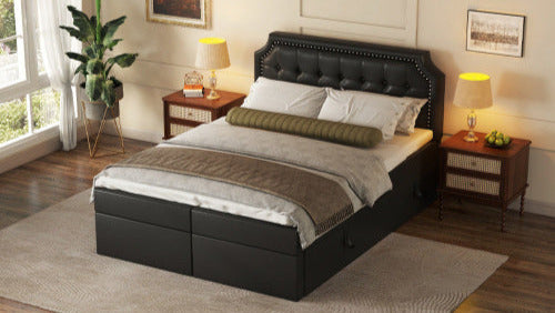 Doppelbett mit Lattenrost aus Metallrahmen, Großer Stauraum, Beidseitig zu öffnen, Schwarz